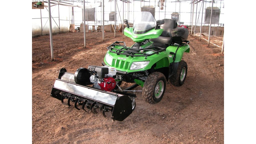 Self-propelled rototiller pushed by ATV